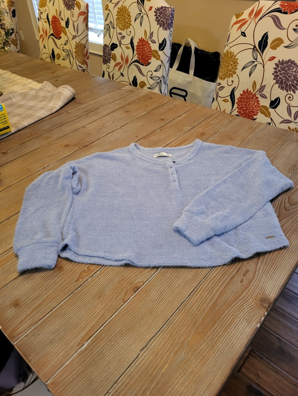 Hollister Light Blue Cozy Knit Henley Sweater